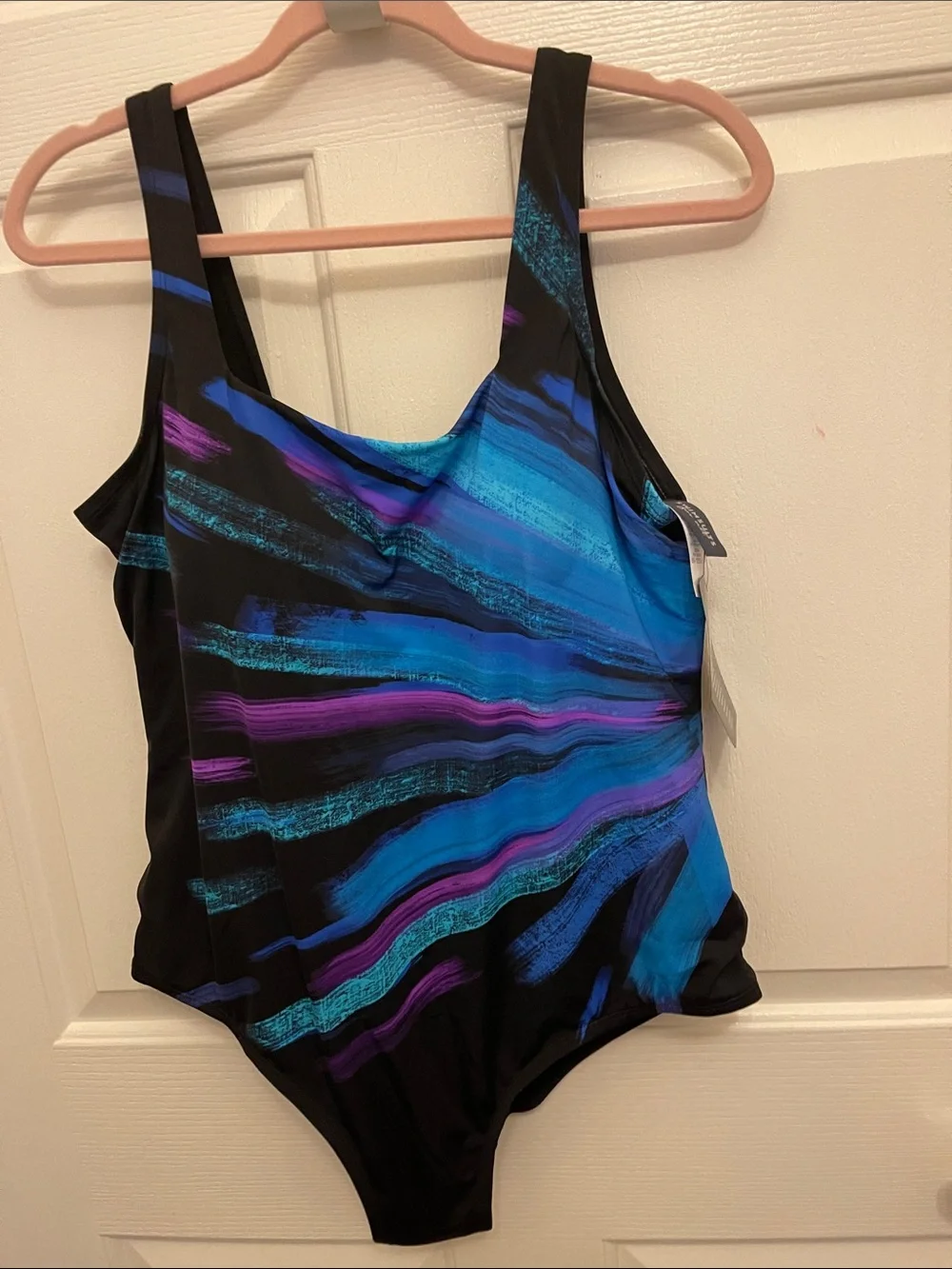 SWIMSUITS FOR ALL            Black One-Piece suit with Bold Brushstroke Print